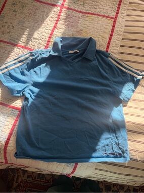 Paloma Wool Men's Light Blue Polo with White Shoulder Stripes